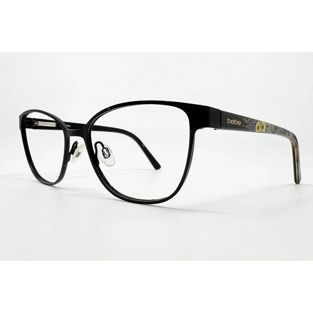 Bebe Eyeglasses Womens Black Floral Cat Eye BB5157 52-16-135